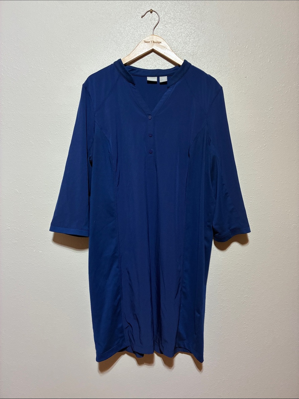 Chico's Zenergy Size 3.5 US 18 Navy Long Sleeve Performance Athletic Midi Dress